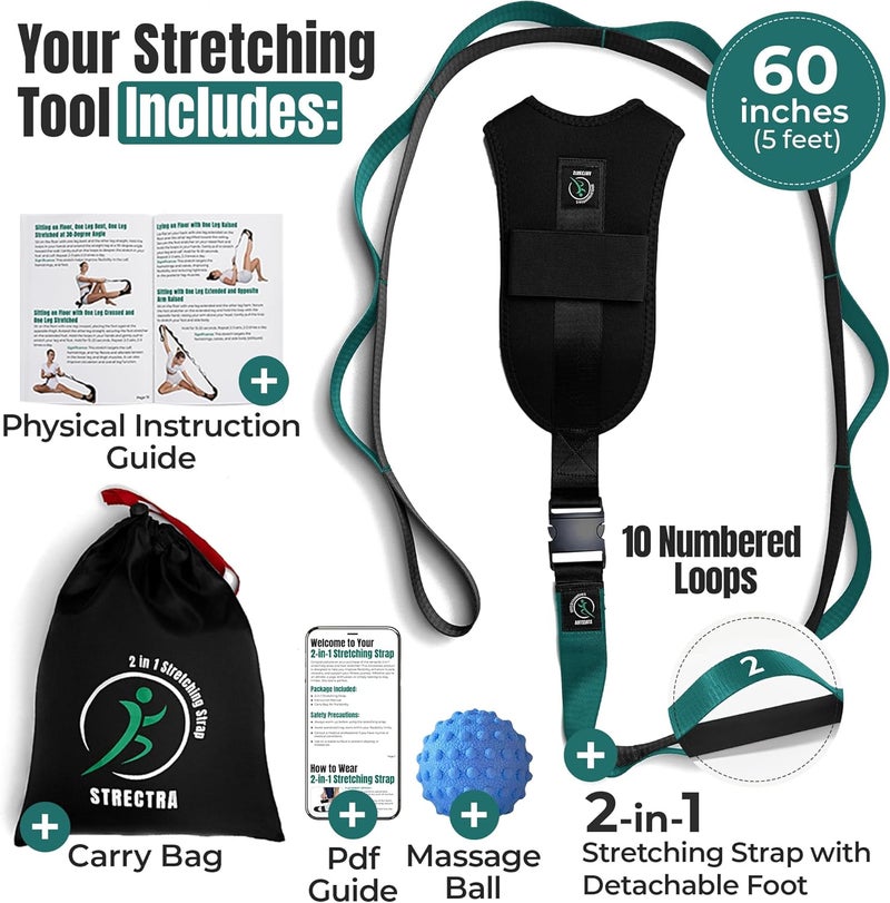 STRECTRA Stretch Strap with Loops Physical Therapy - Full Body Exercise Straps for Stretching with Detachable Foot - Leg & Calf Stretcher for Plantar Fasciitis, Physical Therapy, Pain Relief, and Flexibility - Image 2